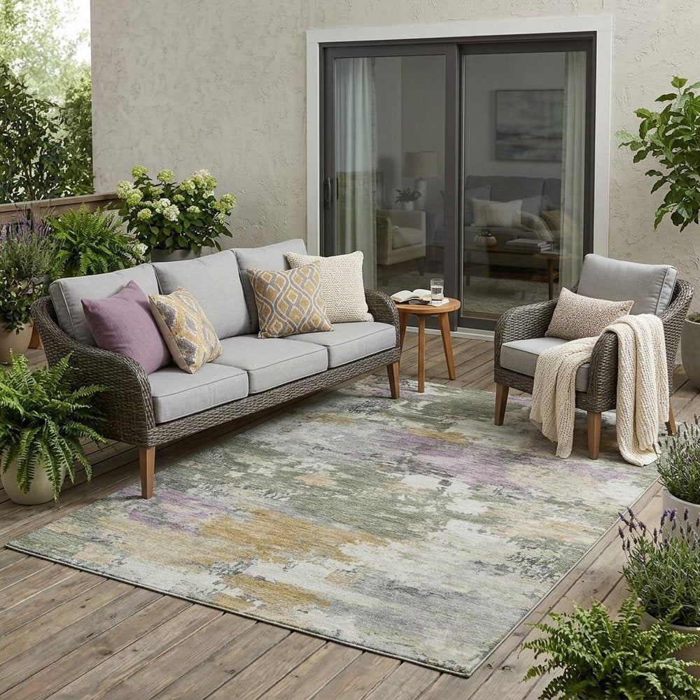5' X 8' Sage And Green Abstract Washable Indoor Outdoor Area Rug — view 5