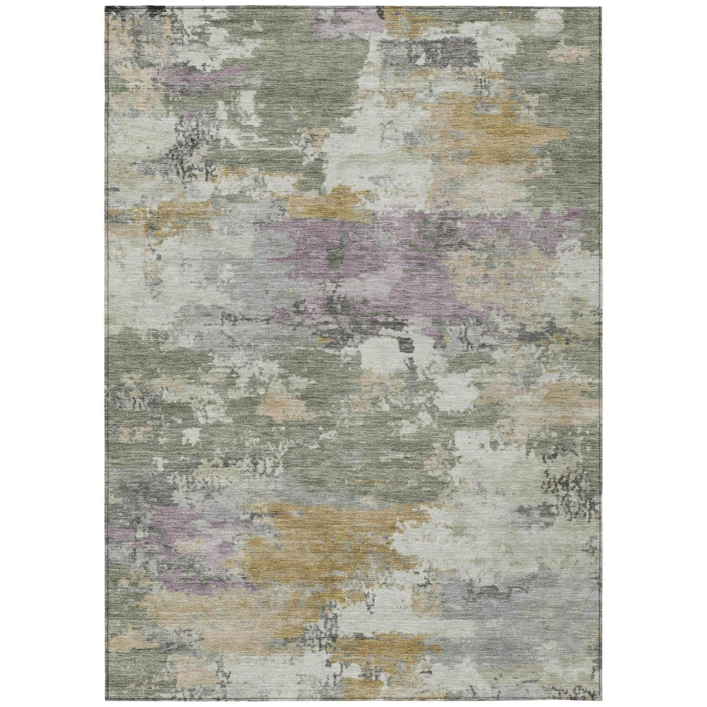 5' X 8' Sage And Green Abstract Washable Indoor Outdoor Area Rug — view 1