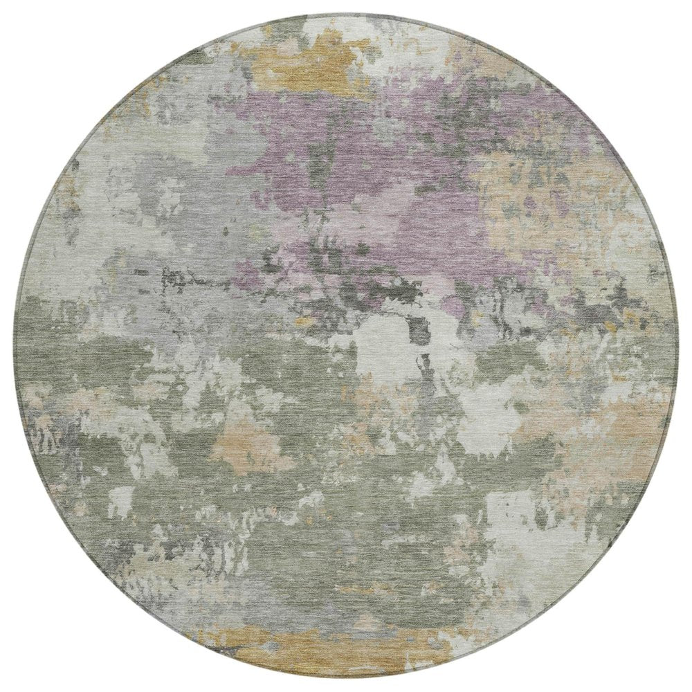 8' Sage And Green Round Abstract Washable Indoor Outdoor Area Rug HomeRoots