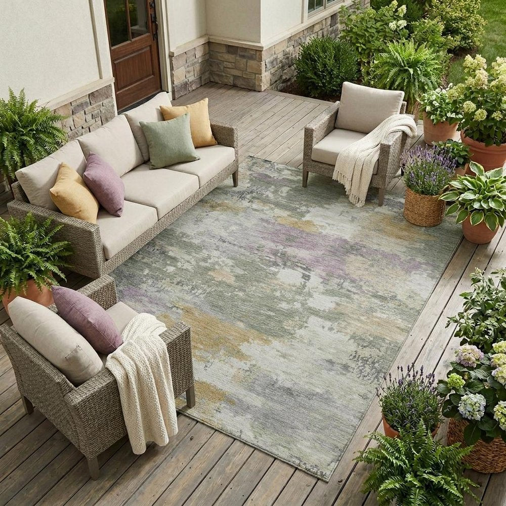 8' X 10' Sage And Green Abstract Washable Indoor Outdoor Area Rug — view 5