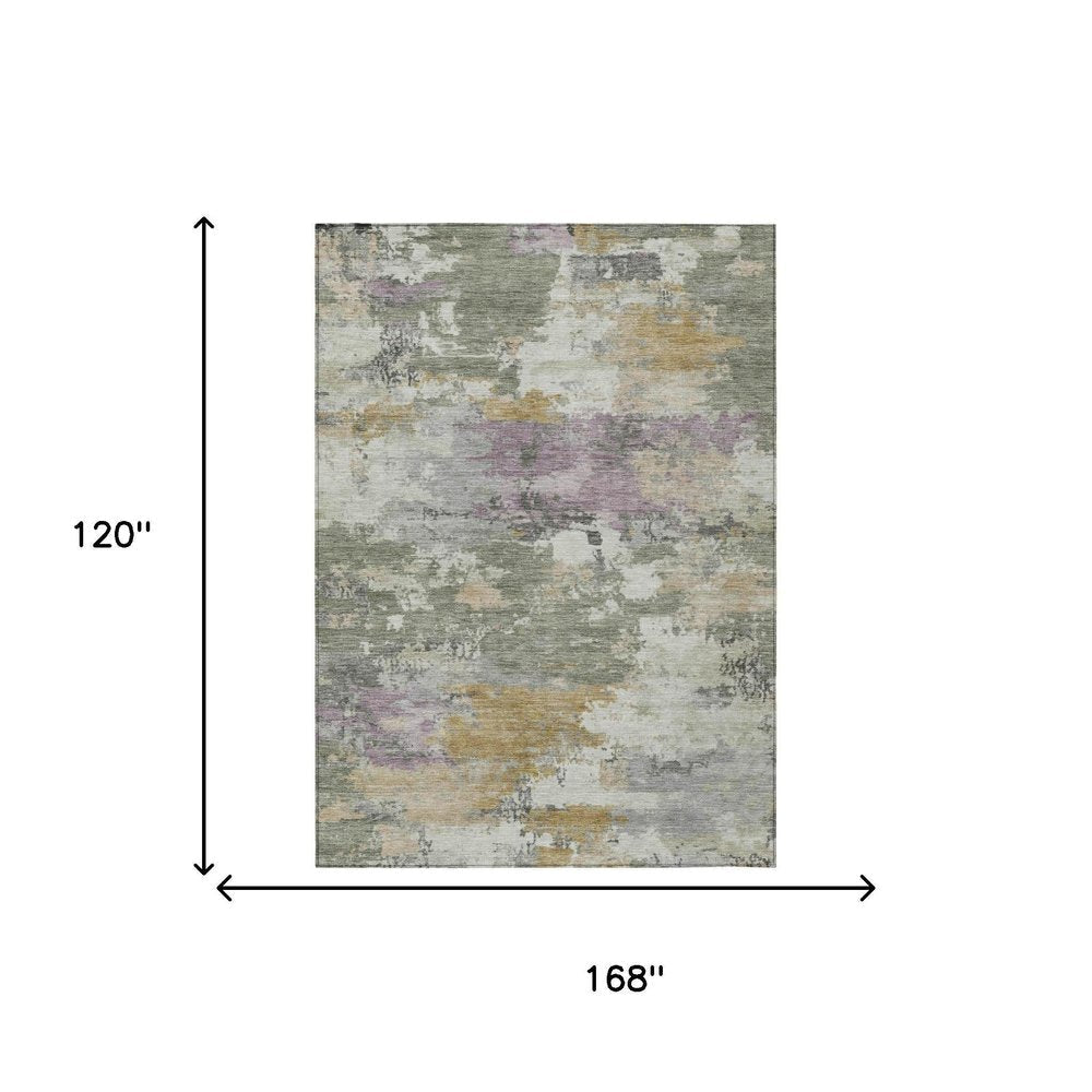 10' X 14' Sage And Green Abstract Washable Indoor Outdoor Area Rug — view 4