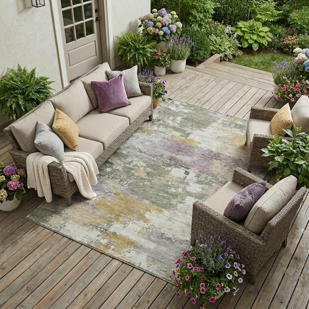 10' X 14' Sage And Green Abstract Washable Indoor Outdoor Area Rug HomeRoots