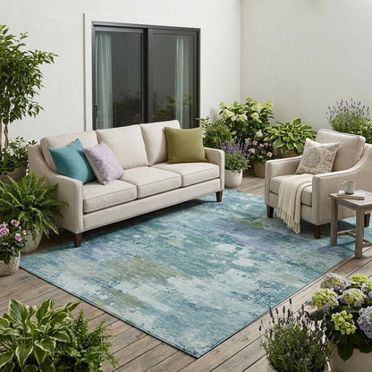 5' X 8' Teal Blue And Silver Abstract Washable Indoor Outdoor Area Rug HomeRoots
