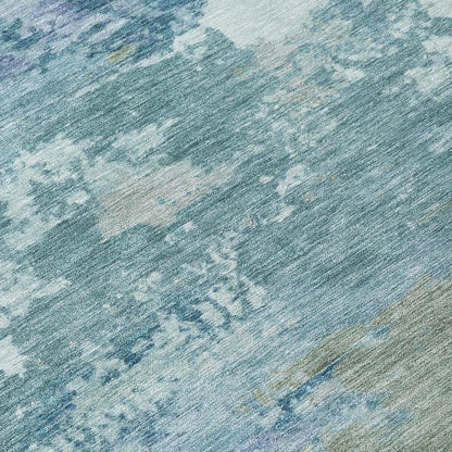 5' X 8' Teal Blue And Silver Abstract Washable Indoor Outdoor Area Rug HomeRoots