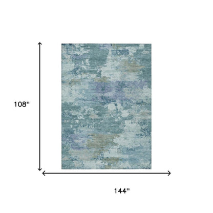 9' X 12' Teal Blue And Silver Abstract Washable Indoor Outdoor Area Rug HomeRoots