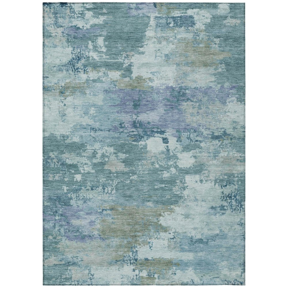 10' X 14' Teal Blue And Silver Abstract Washable Indoor Outdoor Area Rug HomeRoots