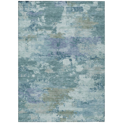 10' X 14' Teal Blue And Silver Abstract Washable Indoor Outdoor Area Rug HomeRoots