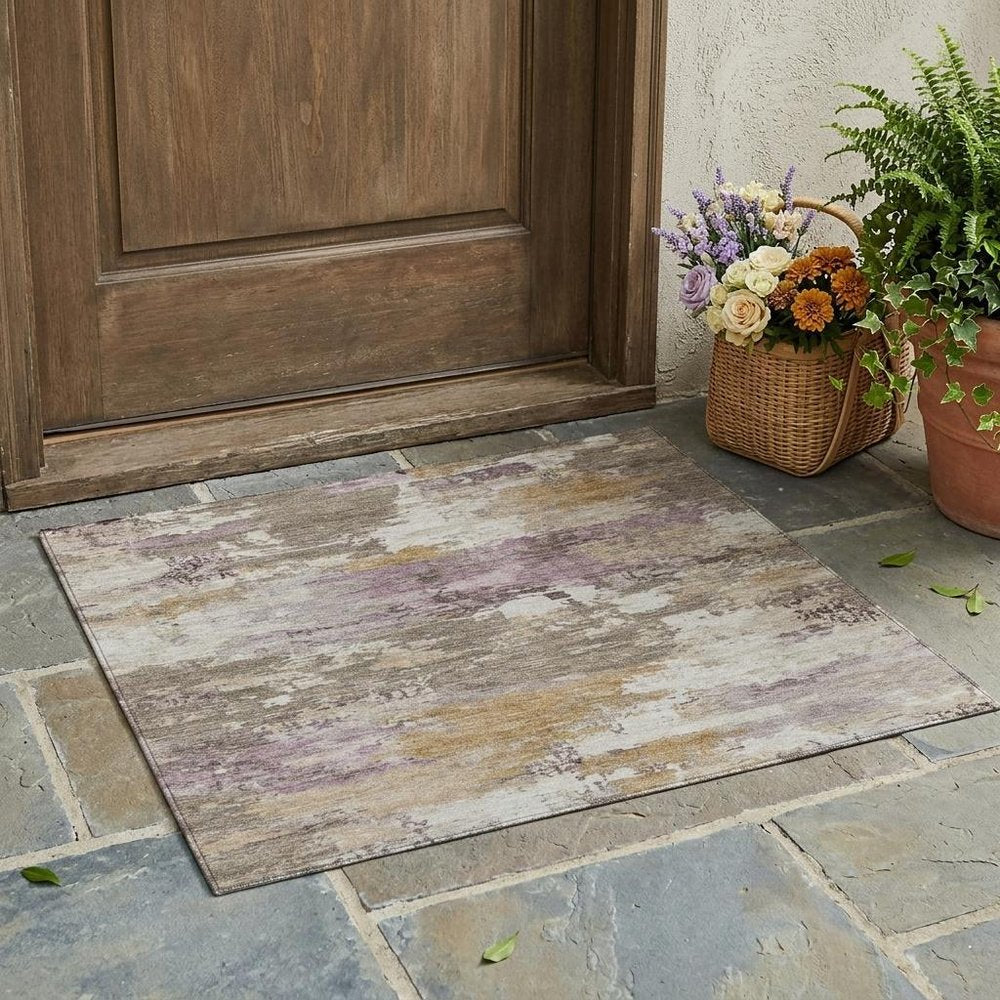 3' X 5' Taupe And Brown Abstract Washable Indoor Outdoor Area Rug — view 5