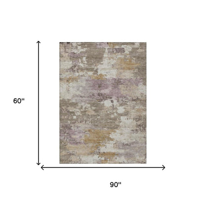 5' X 8' Taupe And Brown Abstract Washable Indoor Outdoor Area Rug HomeRoots