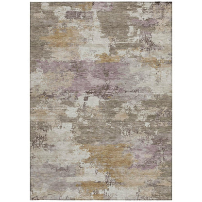 5' X 8' Taupe And Brown Abstract Washable Indoor Outdoor Area Rug