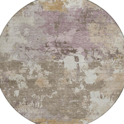8' Taupe And Brown Round Abstract Washable Indoor Outdoor Area Rug