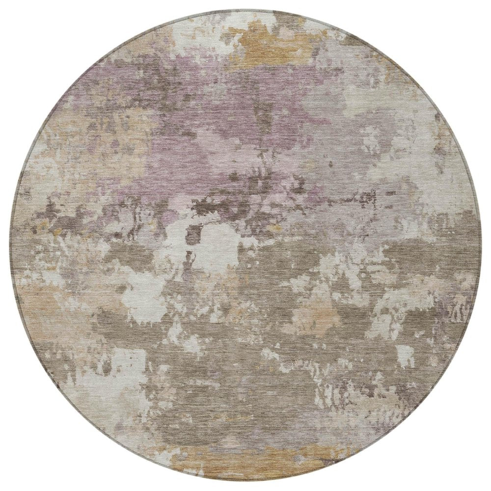 8' Taupe And Brown Round Abstract Washable Indoor Outdoor Area Rug — view 8