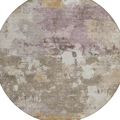 8' Taupe And Brown Round Abstract Washable Indoor Outdoor Area Rug