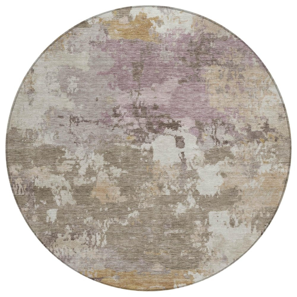 8' Taupe And Brown Round Abstract Washable Indoor Outdoor Area Rug