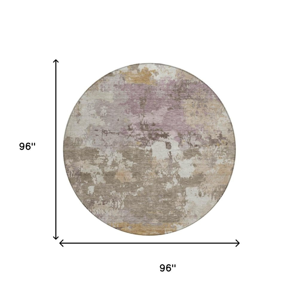 8' Taupe And Brown Round Abstract Washable Indoor Outdoor Area Rug HomeRoots