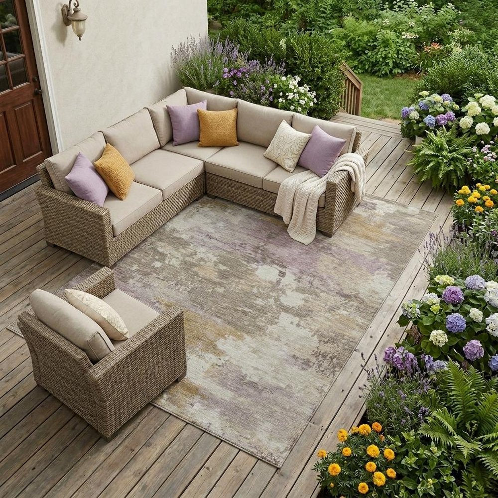 8' X 10' Taupe And Brown Abstract Washable Indoor Outdoor Area Rug — view 6