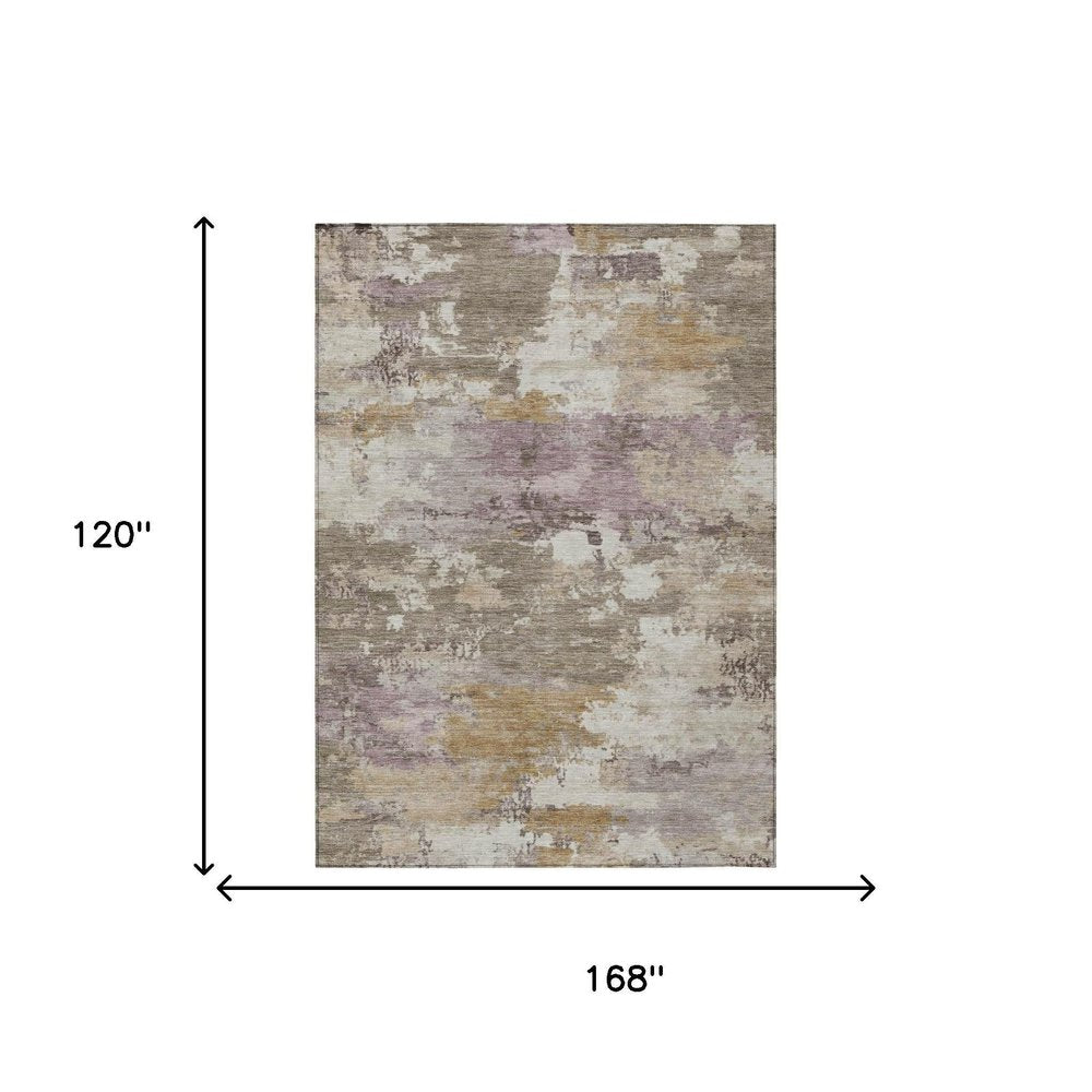 10' X 14' Taupe And Brown Abstract Washable Indoor Outdoor Area Rug HomeRoots
