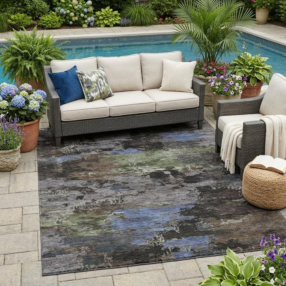 5' X 8' Brown And Graphite Abstract Washable Indoor Outdoor Area Rug HomeRoots