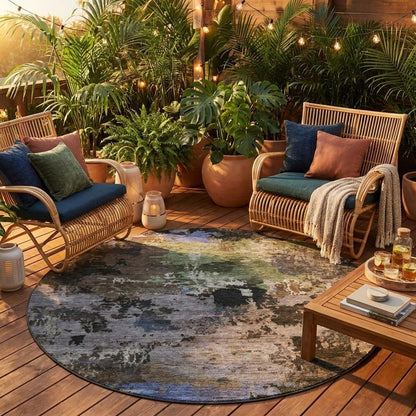 8' Brown And Graphite Round Abstract Washable Indoor Outdoor Area Rug HomeRoots