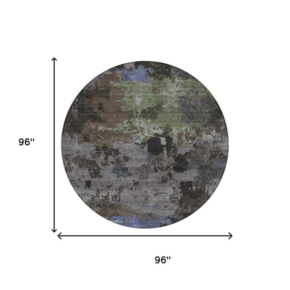 8' Brown And Graphite Round Abstract Washable Indoor Outdoor Area Rug HomeRoots