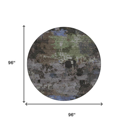 8' Brown And Graphite Round Abstract Washable Indoor Outdoor Area Rug HomeRoots