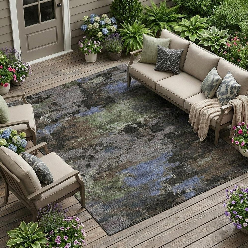 9' X 12' Brown And Graphite Abstract Washable Indoor Outdoor Area Rug HomeRoots