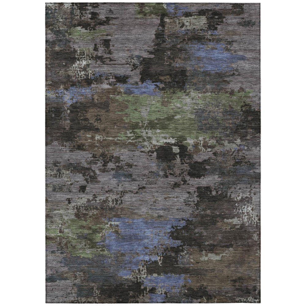 10' X 14' Brown And Graphite Abstract Washable Indoor Outdoor Area Rug — view 1
