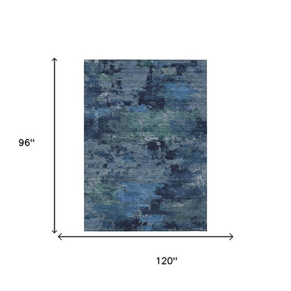 8' X 10' Blue And Navy Blue Abstract Washable Indoor Outdoor Area Rug HomeRoots