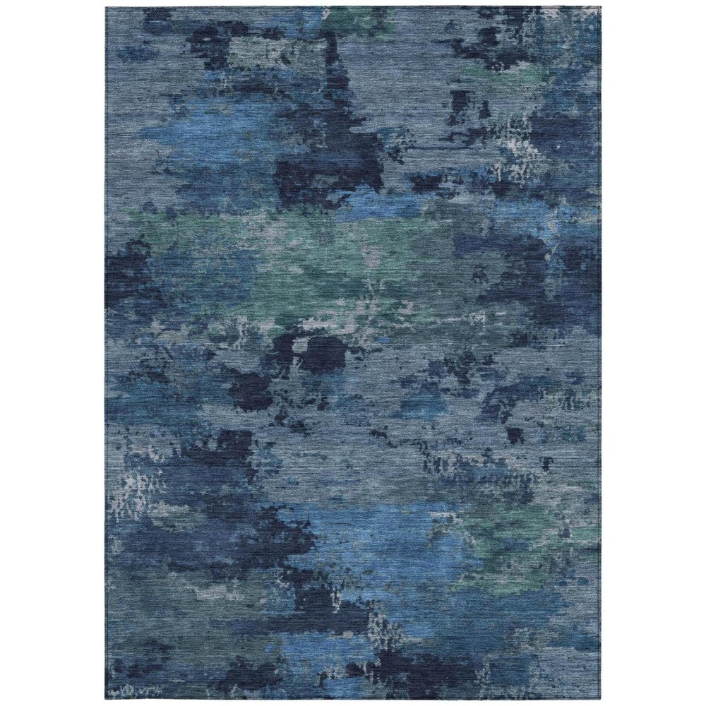 9' X 12' Blue And Navy Blue Abstract Washable Indoor Outdoor Area Rug