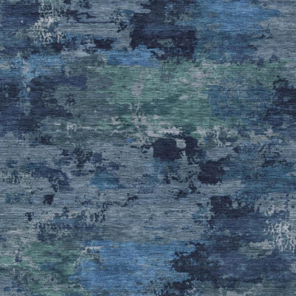 9' X 12' Blue And Navy Blue Abstract Washable Indoor Outdoor Area Rug — view 8