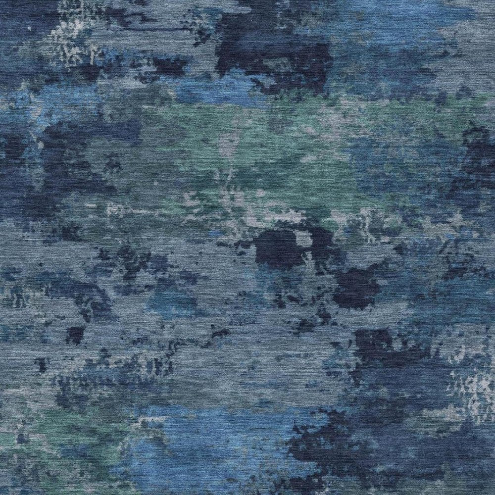9' X 12' Blue And Navy Blue Abstract Washable Indoor Outdoor Area Rug — view 9