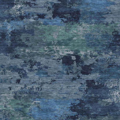 9' X 12' Blue And Navy Blue Abstract Washable Indoor Outdoor Area Rug