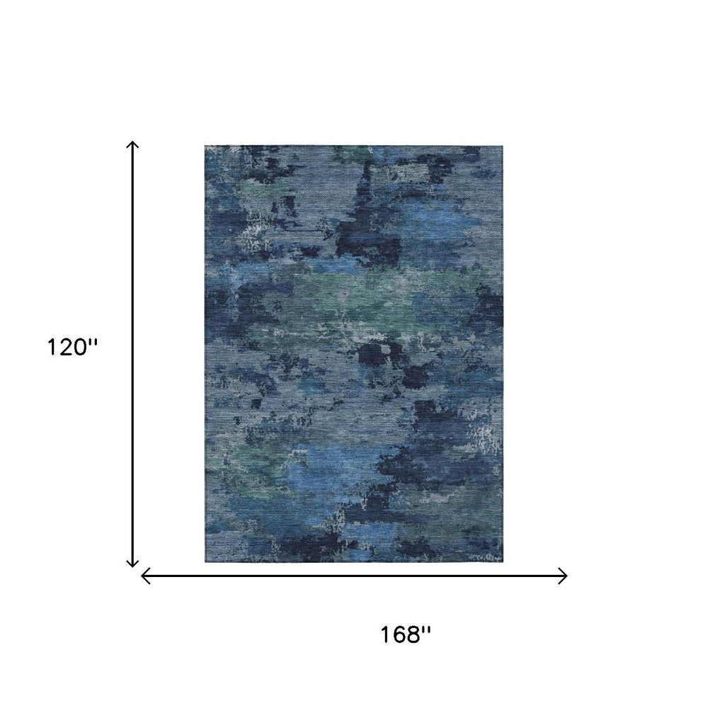 10' X 14' Blue And Navy Blue Abstract Washable Indoor Outdoor Area Rug HomeRoots