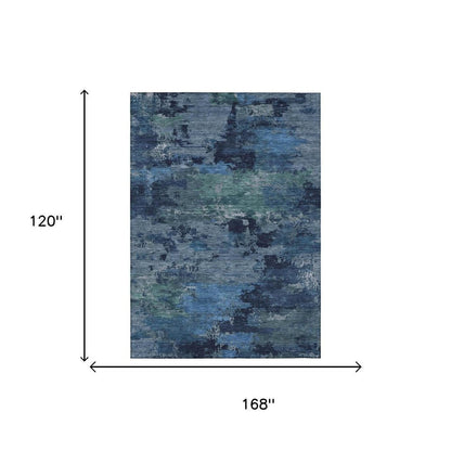 10' X 14' Blue And Navy Blue Abstract Washable Indoor Outdoor Area Rug HomeRoots