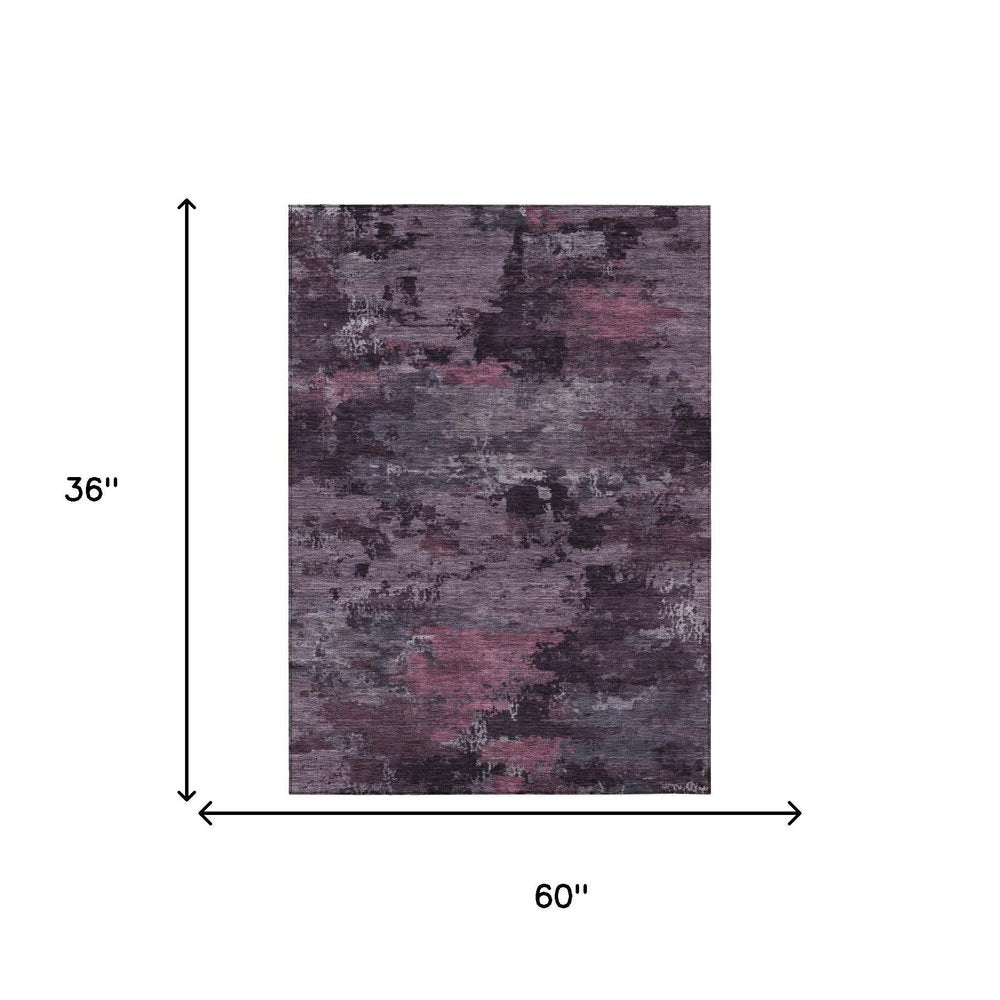 3' X 5' Eggplant And Purple Abstract Washable Indoor Outdoor Area Rug — view 4