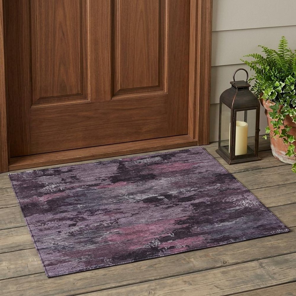 3' X 5' Eggplant And Purple Abstract Washable Indoor Outdoor Area Rug — view 5
