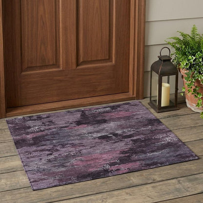 3' X 5' Eggplant And Purple Abstract Washable Indoor Outdoor Area Rug