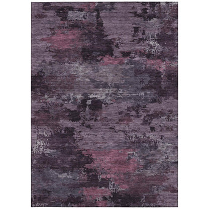 3' X 5' Eggplant And Purple Abstract Washable Indoor Outdoor Area Rug
