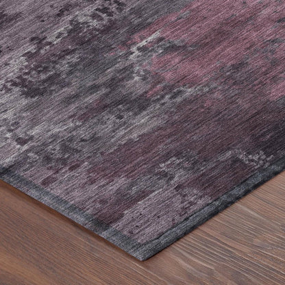 3' X 5' Eggplant And Purple Abstract Washable Indoor Outdoor Area Rug