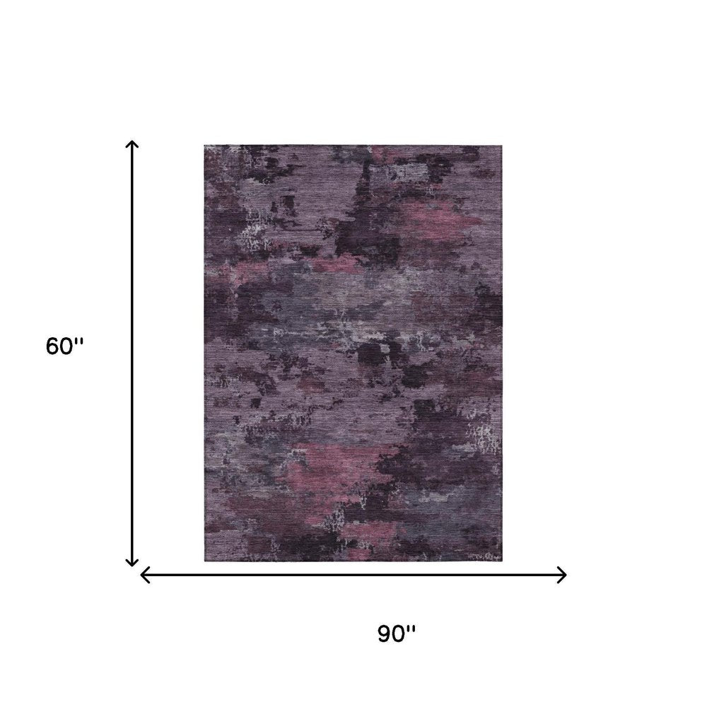 5' X 8' Eggplant And Purple Abstract Washable Indoor Outdoor Area Rug — view 4