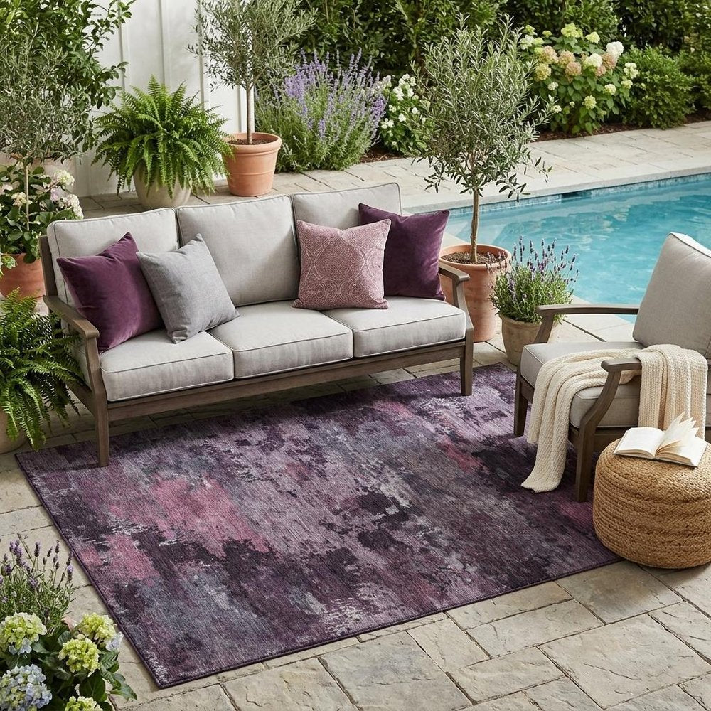5' X 8' Eggplant And Purple Abstract Washable Indoor Outdoor Area Rug HomeRoots