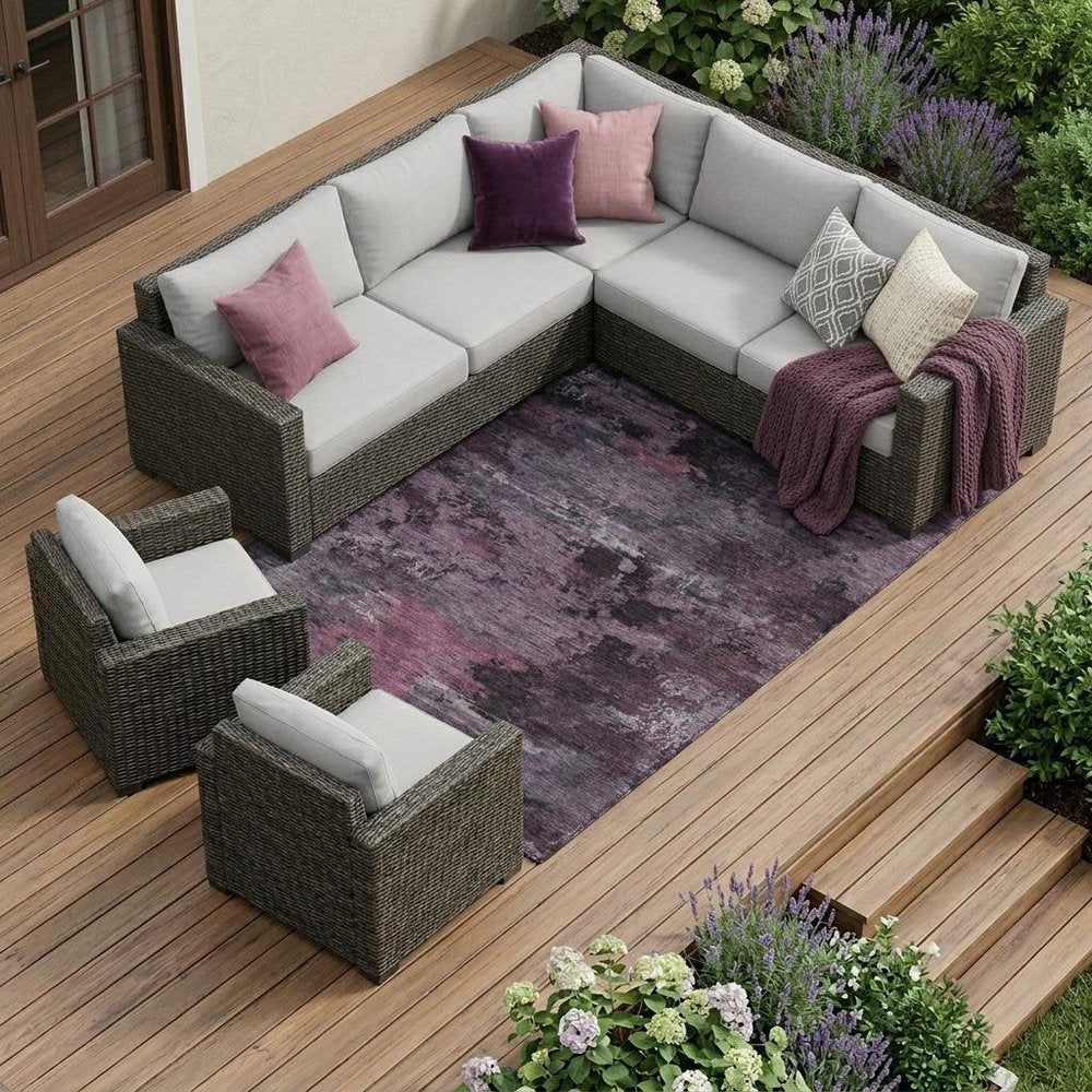 8' X 10' Eggplant And Purple Abstract Washable Indoor Outdoor Area Rug HomeRoots