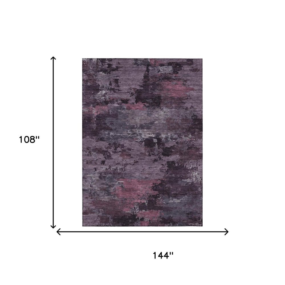 9' X 12' Eggplant And Purple Abstract Washable Indoor Outdoor Area Rug — view 4