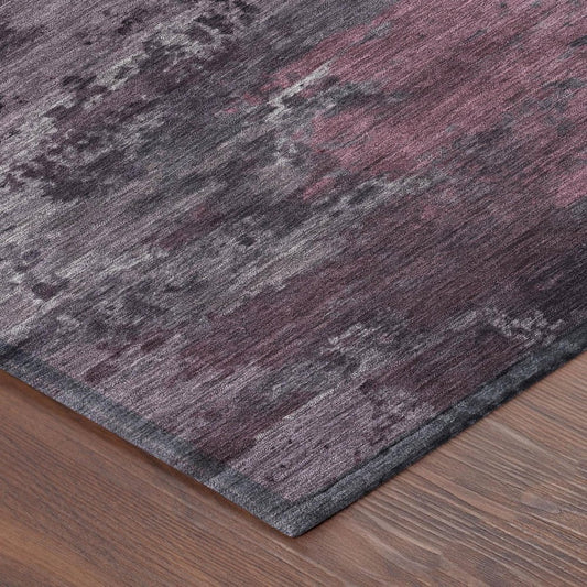 9' X 12' Eggplant And Purple Abstract Washable Indoor Outdoor Area Rug
