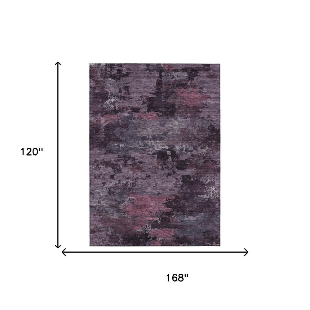 10' X 14' Eggplant And Purple Abstract Washable Indoor Outdoor Area Rug — view 4