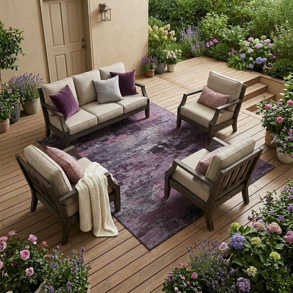 10' X 14' Eggplant And Purple Abstract Washable Indoor Outdoor Area Rug — view 5