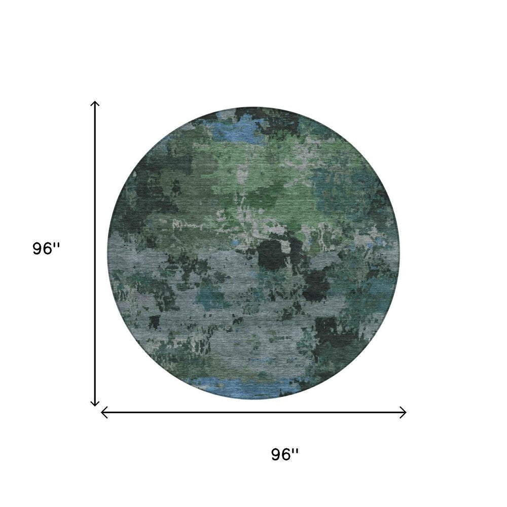 8' Green And Graphite Round Abstract Washable Indoor Outdoor Area Rug — view 4