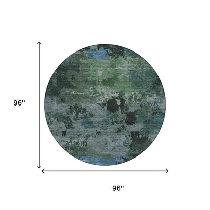 8' Green And Graphite Round Abstract Washable Indoor Outdoor Area Rug HomeRoots