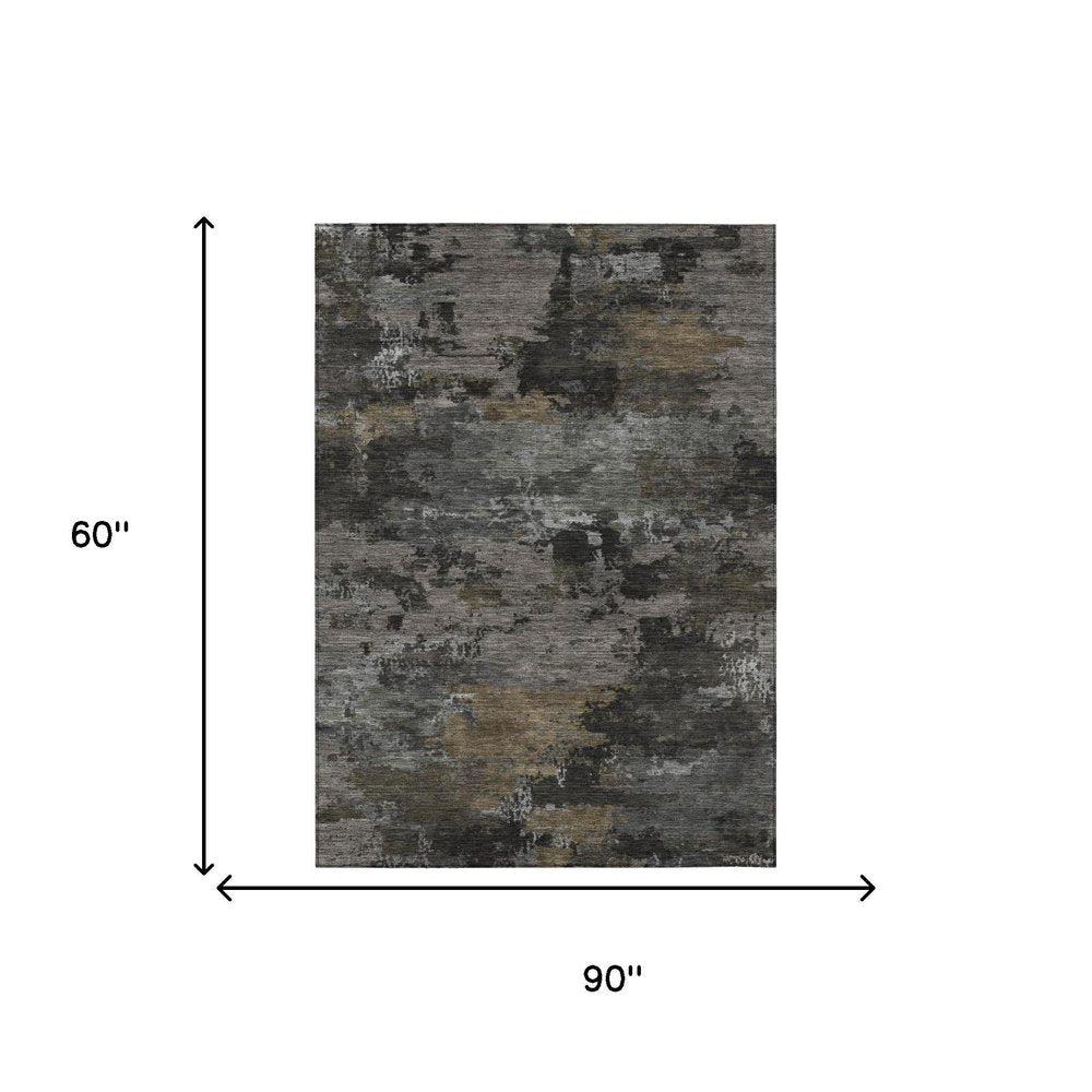 5' X 8' Pewter And Gray Abstract Washable Indoor Outdoor Area Rug — view 4