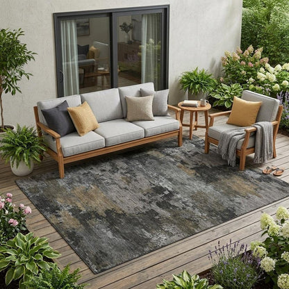 5' X 8' Pewter And Gray Abstract Washable Indoor Outdoor Area Rug HomeRoots